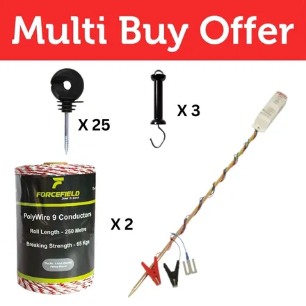 Fencing Bundle (Mosquito Fencer, 3 x Gate Handle, 2 x Polywire 250m, Ring Insulators)